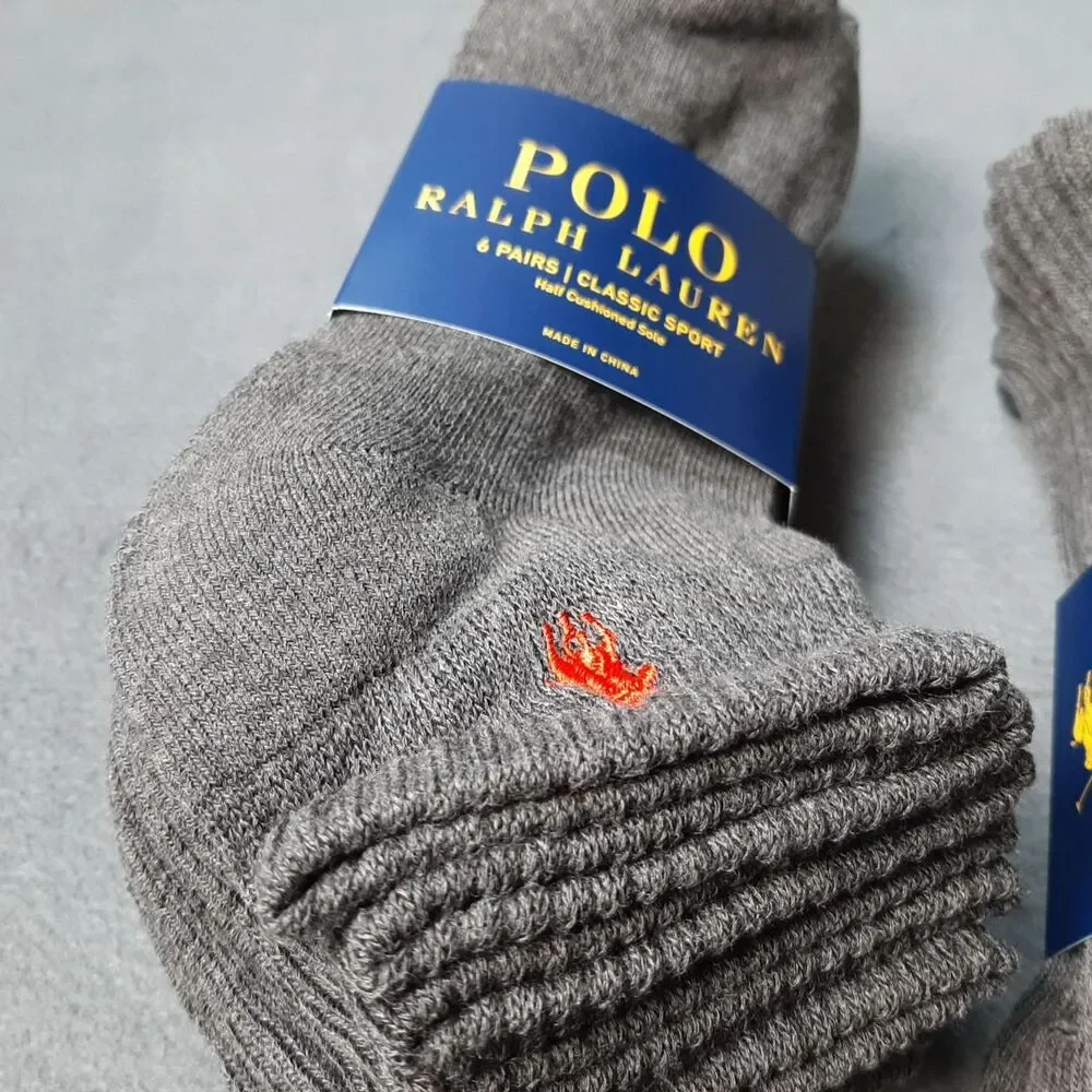 Polo Ralph Lauren Socks Mens Gray 6 Pairs Classic Sport PRL ZP113869PK6N BUNDLE!